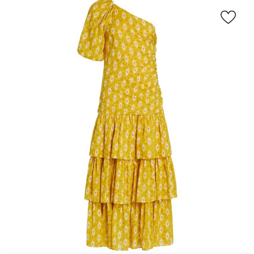 Veronica Beard Yellow One Shoulder Tiered Dress